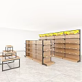Modern Display Shelves with Wooden Layers and Metal Frames for Retail Store