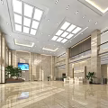 Spacious Bright Hotel Lobby Interior With Marble Floor Reception Desk Green Plants And Skylights