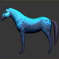 Vibrant Blue Horse With Blue And Purple Spots Standing On Gray Background