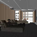 Home Theater Room With Sectional Sofa Projector Large Screen Wooden Wall Panels And Wine Racks