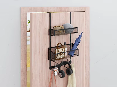 Door Hanging Organizer With Storage Baskets Handbag Umbrella Headphones And Keys For Home Entryway Organization 3d model