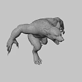 Game Movie Werewolf Character With Black Fur Yellow Eyes Sharp Fangs Bandaged Arms Red Shorts