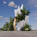 Scenic Photo Spot With White Drapery Green Foliage And Purple White Flowers