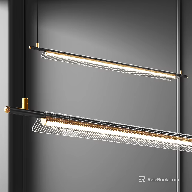 Elegant Modern Linear Pendant Lights With Gold Black Metal Frame And Glass Lighting Elements 3d model 