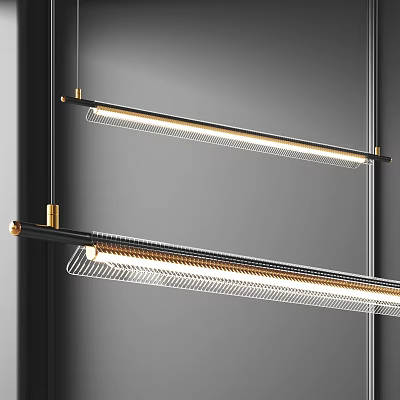 Elegant Modern Linear Pendant Lights With Gold Black Metal Frame And Glass Lighting Elements 3d model