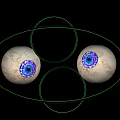 Human Eyes With Blue Pupils Red Blood Vessel Patterns And Green Outline On Black Background