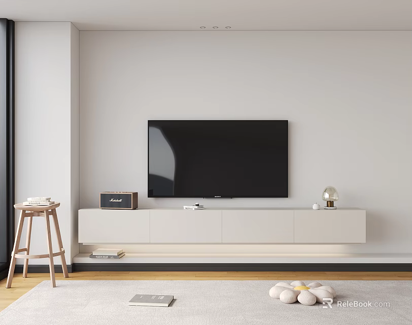 Modern White TV Stand With Wall Mounted TV Sleek Design And Decorative Storage 3d model 