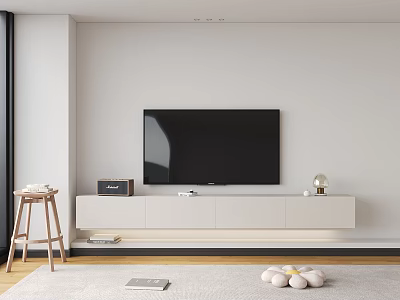 Modern White TV Stand With Wall Mounted TV Sleek Design And Decorative Storage 3d model