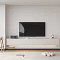 Modern White TV Stand With Wall Mounted TV Sleek Design And Decorative Storage