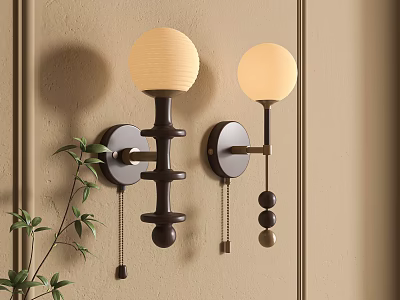 Modern Wall Lamps With Cream Lampshades Black Gold Frames And Green Plant On Beige Wall 3d model