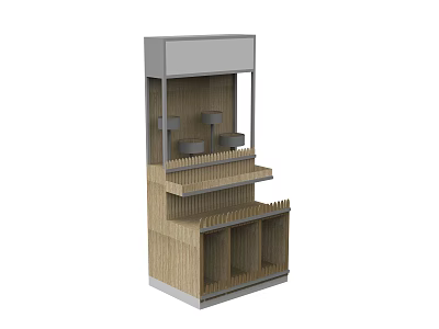 Multi Layered Display Shelf with Wooden Structure and Metal Frame for Retail Stores 3d model