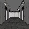 Modern Elevator Hallway Interior With Ceiling Lights Tile Floor And Elevator Doors 3d model