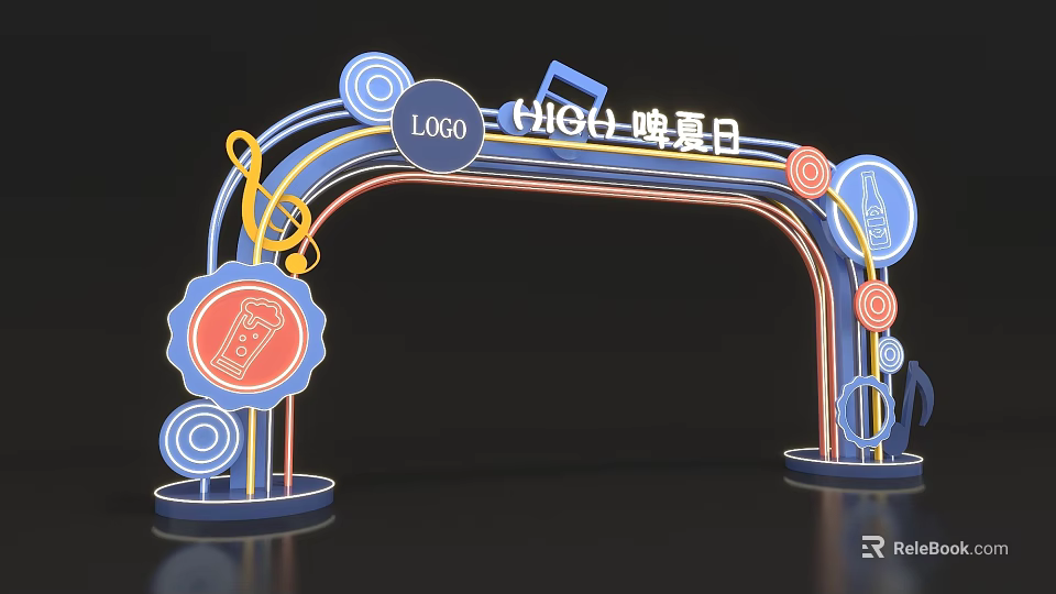 Colorful Event Arch With Music Notes And Summer Elements 3d model 