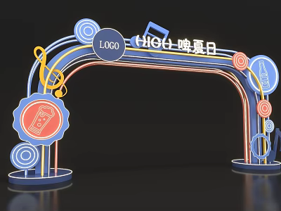 Colorful Event Arch With Music Notes And Summer Elements 3d model