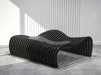 Modern Black Outdoor Chair With Curved Striped Design And Glass Tabletop 3d model
