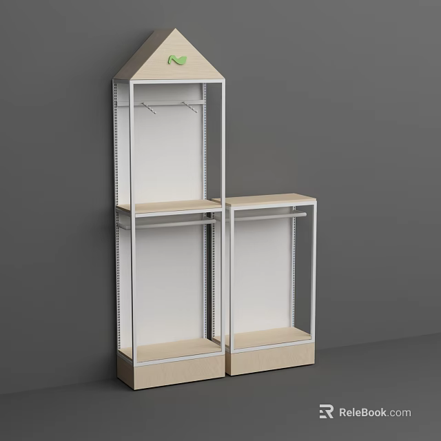Modern Display Shelves With Metal Frame And Wooden Shelves For Retail Store 3d model 