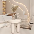 Modern Beige Bedroom Interior Design With Curved Lighting Platform Bed And Nightstands