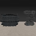 Black Rockery Stones With Layered Texture As Decorative Ornaments On Linen Surface