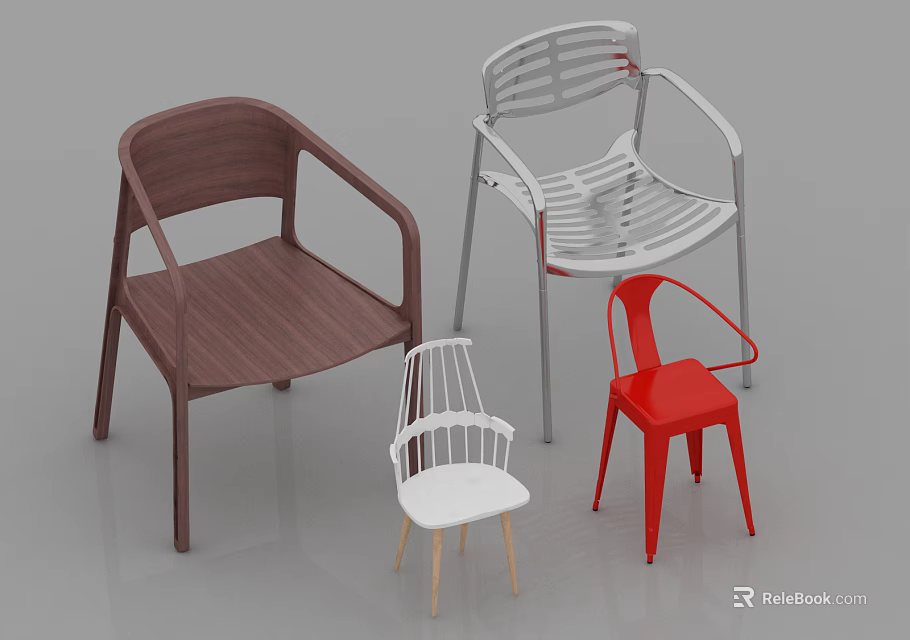 Stylish Modern Leisure Chairs with Brown White Red Colors and Diverse Designs 3d model 