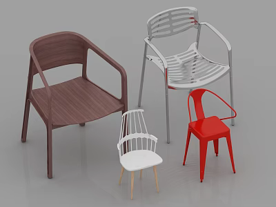Stylish Modern Leisure Chairs with Brown White Red Colors and Diverse Designs 3d model