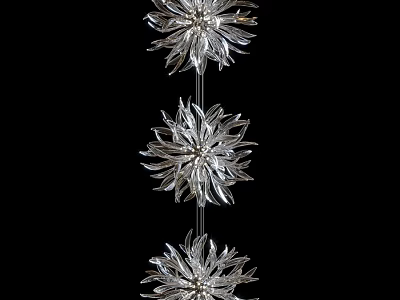Three Silver Flower Shaped Chandelier Vertically Arranged on Black Background 3d model