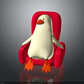 White Duck Sitting On Red Chair With Plump Body And Orange Webbed Feet
