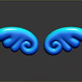 Two Blue Glossy Abstract Character Creature Shapes With Spiral Wave Design On Dark Background