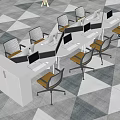 Modern Office Work Desk Setup With Computers Ergonomic Chairs And Dividers 3d model
