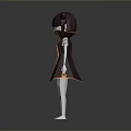 3D Game Movie Character With Red Double Buns White Body Maroon Outfit Yellow Trim