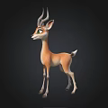 Cute Cartoon Antelope Character With Big Eyes And Curved Horns On Black Background
