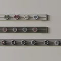 Three Metal Strips With Colored Buttons In Different Quantities And Arrangements 3d model