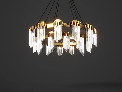 Modern Chandelier with Golden Circular Frame and Transparent Crystal Pendants for Elegant Interior Illumination 3d model