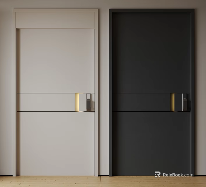 Modern Security Doors With Light And Dark Colors And Sleek Metal Handles 3d model 