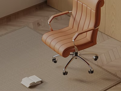 Tan Leather Massage Chair With Wheels Placed On Rug And Side Book 3d model