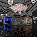 Modern Stylish Bar Interior With Neon Decor Ceiling Lights And Reflective Floor 3d model