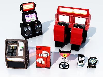 Vintage Retro Entertainment Appliances Including Arcade Pinball Vending And Gaming Machines 3d model