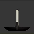 Lit White Candle Placed On Leaf Shaped Metal Candlestick Holder 3d model