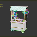 White Food Cart With Canopy And Blue Silver Balloons For Dessert