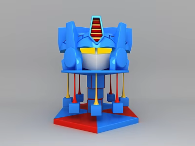 Colorful Kids Play Area with Blue Robot Head Design Red Platform and Yellow Accents 3d model