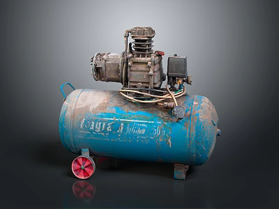 Blue Vigor 150 Air Compressor With Red Wheels And Mechanical Components 3d model