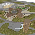 Garden Landscape Design With Lush Trees Winding Paths And Wooden Structures
