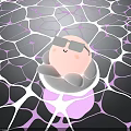 Pink Cartoon Game Movie Character Wearing Gray Sunglasses On White Platform With Black Purple Mesh