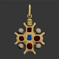 Gold Star Shaped Pendant With Red Blue Gemstones And Pearls
