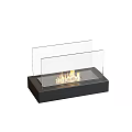 Modern Indoor Fireplace Designs With Glass Panels And Square Base Flames