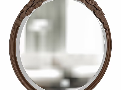 Round Bathroom Mirror With Carved Brown Frame And Elegant Reflection 3d model