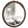 Round Bathroom Mirror With Carved Brown Frame And Elegant Reflection 3d model