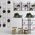 Garden Decor With Hanging Plant Stands Multi Tiered Shelves Pink Flowering Plants And Woven Baskets