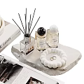 Elegant Decorative Ornament Set With White Bouquet Succulent Plant Aromatherapy Candles And Open Magazine