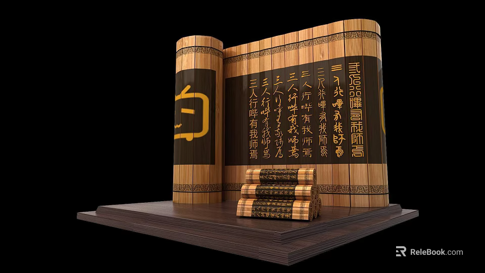 Traditional Chinese Bamboo Scroll with Calligraphy and Ancient Text 3d model 
