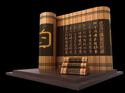 Traditional Chinese Bamboo Scroll with Calligraphy and Ancient Text 3d model